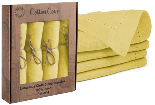 CottonCove Servietten, 100 % Leinen, Hohlsaum, weich, langlebig, waschbar, ideal für Bauernhaus-Partys, Hochzeiten, Feiertage, Weihnachten, perfektes Set mit 4 Tischdecken-Servietten, 45,7 x 45,7 cm