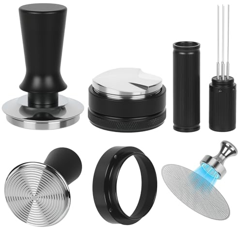 Espressozubehör-Set, Kaffeestampfer, Verteiler, WDT und Trichter, 51 mm | Gefederter kalibrierter Tamper, verstellbarer Verteiler, 6-Nadel-WDT-Werkzeug, magnetischer Dosiertrichter