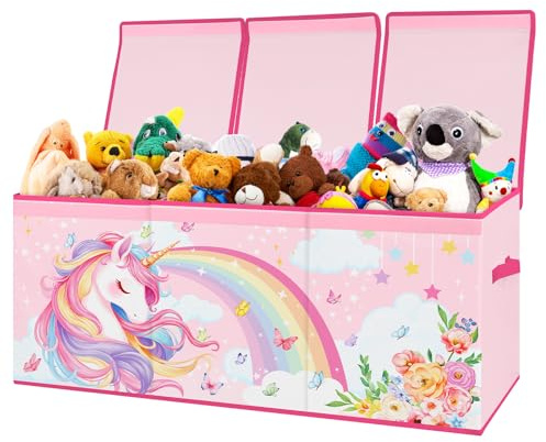decalsweet Aufbewahrungsbox mit Deckel Kinder, Spielzeugkiste Einhorn | Extra Groß, Zusammenklappbare, Oxford, mit Griff, Wasserdichte Spielzeug Aufbewahrung, Kinderzimmer, 96×32×40 cm, Kleidung