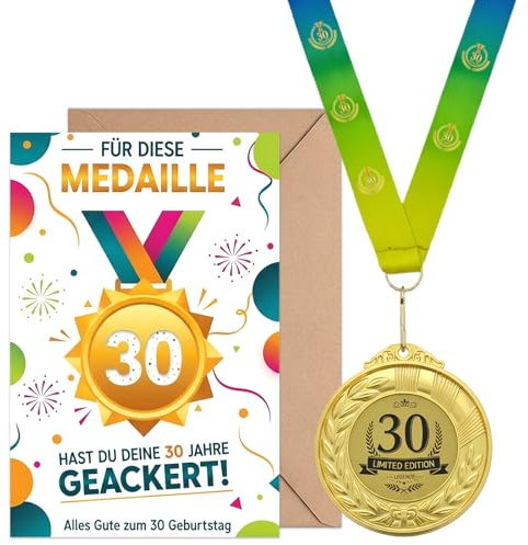 LOOBEAR 30 Geburtstag Geschenk mit Medaille,Geburtstagskarte 30, Umschlag,30 Geburtstagsgeschenk für Männer und Frauen,Lustige Geburtstagsgeschenke,Alles Gute zum 30 Geburtstag