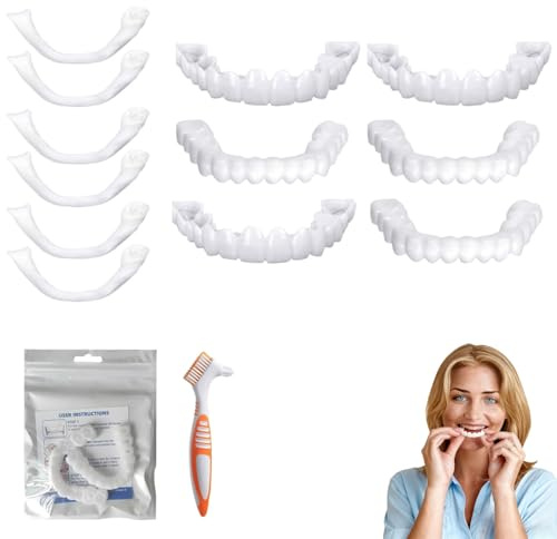 VYNZOR Facette Dentaire Cosmétique, 12 Pièces Placages Fausses Dents Haut et Bas Temporaires pour Blanchiment Des Couvrir Les Dents Imparfaites,1 fausse brosse à dents