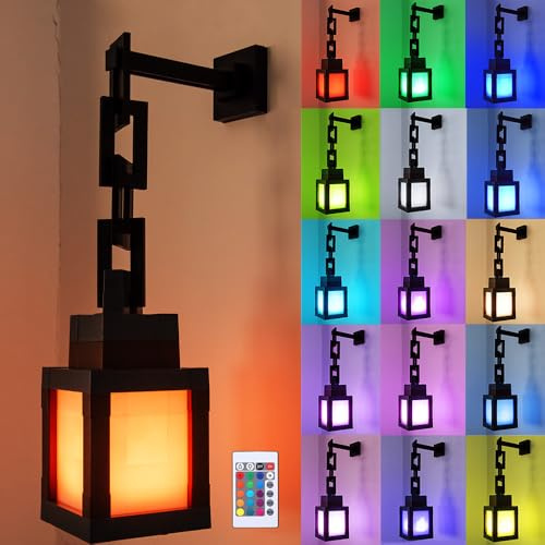 RNPKZ Pixelated Lantern Nachtlicht, 16 Farben Tragbare Wall Nachtlicht mit Fernbedienung & Dimmfunktion,Pixel-Laterne Nachtlichts LED Wall Stimmungslicht Deko für Zimmer Gamerzimmer Geschenk für Junge