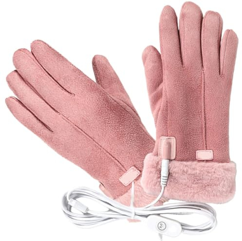 Healvian 1 Set Leather Thermal Gloves for Woman Electric Heating Gloves Riding Warm Sports Hand Warmer Adjustable Temperature Elastic Mittens