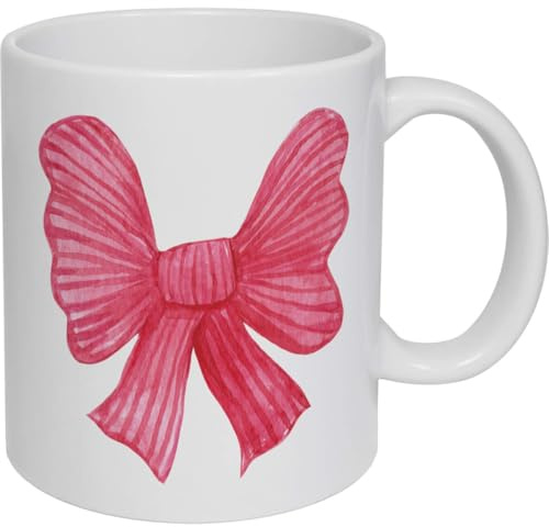 Azeeda 11oz (320ml) 'Red Striped Bow Illustration' Ceramic Mug/Cup (MG00097867)