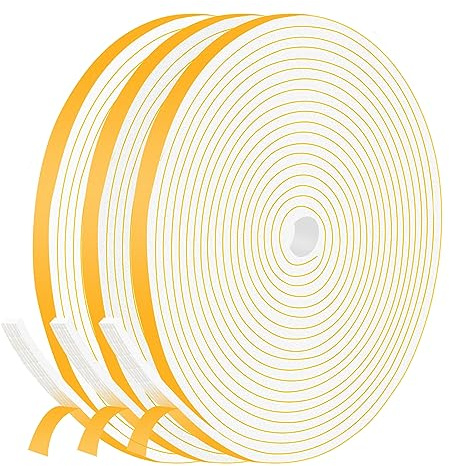 TriXcelent Draft Excluder Foam Tape, Door Seal Strip White, Strong Adhesive | High-density foam reduces noise, blocks light, dust and draughts on windows. Easy peel-and-stick, removable with no residue