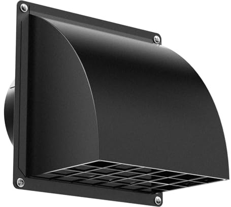 HG Power 125mm Vent Cover Outside Wall – Metal External Vent Cover with Non-Return Flap, 5 Inch Extractor Fan Vent Cover for Bathroom Fan, Dryer, Kitchen Cooker Hood (Black)