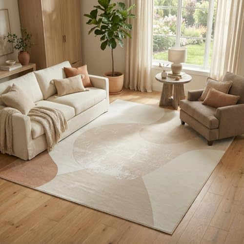 TAPISO Wisp Teppich Kurzflor Beige Creme Wohnzimmer 300 x 400 cm | Geometrisch Design Teppich Abstrakt - Weich, Rutschfest, Pflegeleicht - Schlafzimmer Esszimmer oeko-tex