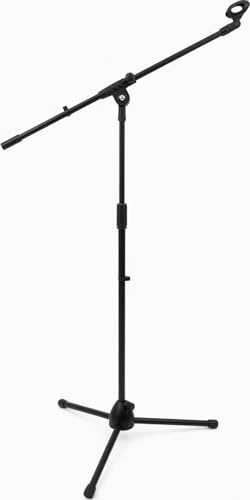 ROCKSTAR - Soporte de Micrófono de Suelo MS80B con Brazo Jirafa 75 cm, Altura Ajustable 85-165 cm, Pie Trípode Estable Base Nylon Antideslizante, Compatible para Estudio, Directo y Podcast