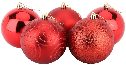 Christmas Concepts® Pack of 5-100mm (4) Large Baubles - Shiny, Matte & Glitter Design - Christmas Decorations (Red)