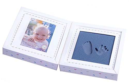 Abdruckset /// BABYFOOTPRINT KIT /// Klapp-Box gefüllt mit orthopädischem Trittschaum + 1 Fenster für Foto /// Hand- und Fuß-Abdruckset /// einfach, trocken und sauber in der Anwendung (Blau)
