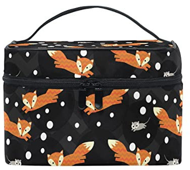 Trousse de Maquillage Femmes, Renard Trousse de Toilette Femmes Voyage Grande Poignée Compartiments pour Femme et Fille