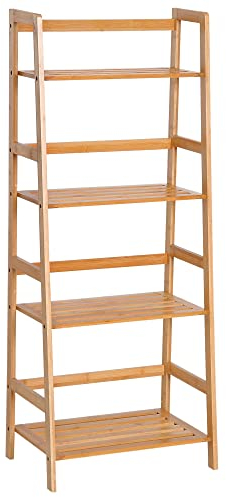 HOMCOM Bamboo Ladder Shelf, 4-Tier Bookshelf, Freestanding Bookcase for Living Room, Study, Bedroom, Home Office, 48 x 31.5 x 120cm, Natural Wood Effect