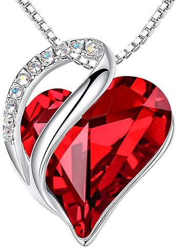 Leafael Birthstone Halskette für Damen | Halskette für Frauen mit heilenden Kristallen | Allergiefreie Anhänger Halskette mit Geschenkbox inklusive| Granat Rubin Rot für Januar und Juli