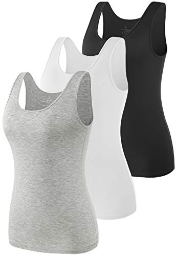 Vislivin Womens Supersoft Vest Tops Stretch Casual Tank Tops 3 Pack Black/White/Gray-1 S