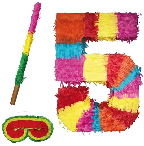 Pinata Zahlen Set 0-9 + Stab + Augenmaske Kinder Geburtstag Schlag-Pinata 50 x 35 x 8cm Dekoration Geburtstagsdeko (5)