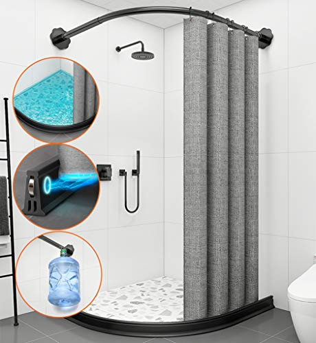 HNCS Barra Cortina Ducha Esquina Sin Taladro Curved Extensible Soporte De Cortina De BañO En Tipo L De Acero INOX con Tiras De Silicona para Repeler El Agua Y Shower Curtain,X:100*Y:100