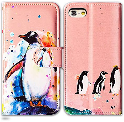Bcov iPhone SE 2022 Case,iPhone SE 2020 Case,iPhone 8 Case,iPhone 7 Case, Penguin Drawing Leather Flip Wallet Case Phone Cover with Card Slot Holder Kickstand For iPhone 8/7/SE 2020