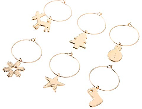 HEMOTON 6 Stücke Glasmarker Weihnachten Weinglas Charms Marker Ringe Schneeflocken Elch Glasmarkierung Glasmarkierer Party Gläser Markierung für Bankett Tischdeko Xmas Deko