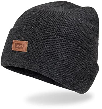 Levi's Unisex All Season Comfy Leather Logo Patch Cuffed Hero Beanie-Mütze, Grau, Einheitsgröße