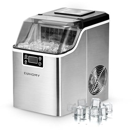 EUHOMY Ice Cube Maker Machine Countertop, 2 formas de añadir agua, 45 lbs/día 24 unidades listas en 13 minutos, self-Cleaning portátil compacto, con hielo Scoop & Basket, perfecto para el hogar, la