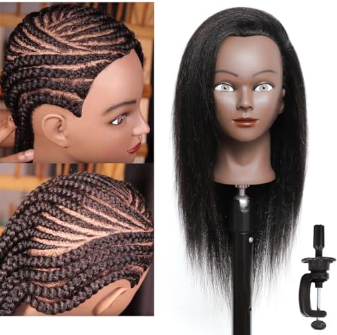 Ineffable Trainingskopf Schaufensterpuppenkopf mit Echthaar Puppenkopf mit Haaren 100% Echthaar Schaufensterpuppenkopf Puppentrainingskopf mit freiem Klemmhalter (C14)