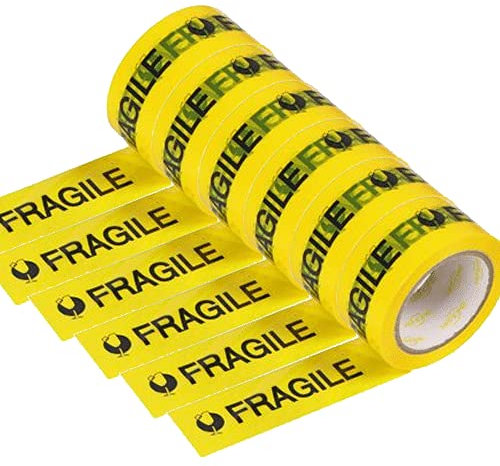 Hongu Nastro Adesivo Fragile Giallo 6 Pezzi Nastro Fragile imballo pacchi 48mm x 70mt per imballaggio