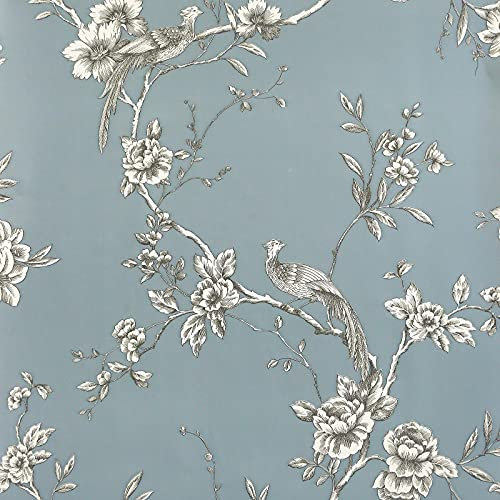 World of Wallpaper Chinois Papier Peint Bleu ardoise 900102 oiseau floral