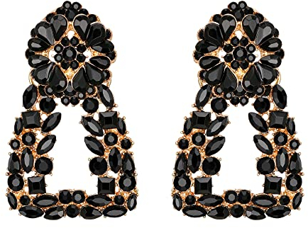 EVER FAITH Geometrische Statement-Ohrringe, große quadratische Dreieck-Baumel-Kristall-Tropfen böhmischen erhöhtes Design Ohrringe Schwarz