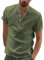 YAOBAOLE Linen Shirt for Men Collarless Short Sleeve Henley Cotton Linen Button Up Shirt Army Green XL