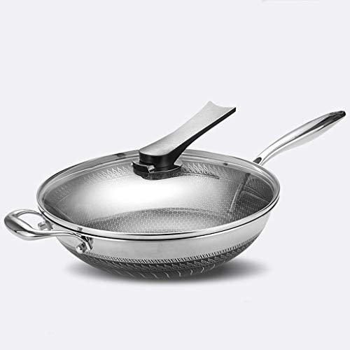 COTBY Padella Padella in Acciaio Inox Pentola Interna Antiaderente Senza Fumo Pentola A Induzione Pentole Universali,34Cm,Casseruola con Coperchio Padella Sicura Padella (Copertura in Vetro 34cm)