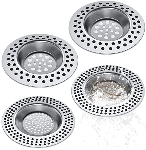 Realure (Set of 6 Pcs) 3 Sizes Kitchen Sink Strainer Hair Catcher for Shower Drain Cover Sink Plug Strainer for Drainer Protector Blocker Filter Bath Plug Hole Cover Sink Sieve Strainer Metal (4 PCS)