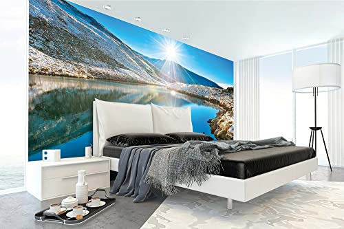 Vlies Fototapete BLAUER SEE IN DEN BERGEN 375 x 250 cm (inkl. Kleister) - Vlies Tapete, Wandtapete, Wandbilder - Tapete für Wohnzimmer Schlafzimmer, Büro, Küche - Montagefertig
