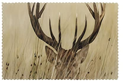 Tischsets mit weißem Hirschmotiv, 6 Stück: 45,7 x 30,5 cm, leicht zu reinigen, hitzebeständig, wasserdicht, Qualität