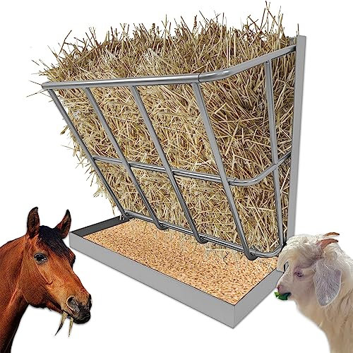 BUYYAH 21 Gallon Heavy Duty Iron 2 in 1 Hay Rack for Goat, Sheep, Horses with Detachable Grain Tray