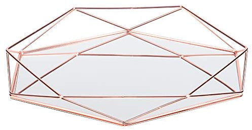 MOUMOUTEN Schmuck-Aufbewahrungstablett, Polygonale Schmuckschatulle aus Glas Und Metall, Schminktisch, Parfüm-Dekorationstablett, Geeignet Für Die Kosmetikaufbewahrung Im Badezimmer(Roségold)