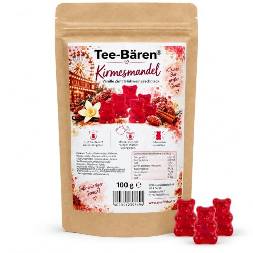 Tee-Bären® Kirmesmandel Fruchtgummi mit 10% Fruchtgehalt aus Fruchtsaftkonzentrat, zum Zubereiten eines Heißgetränks oder zum Vernaschen (100 g)
