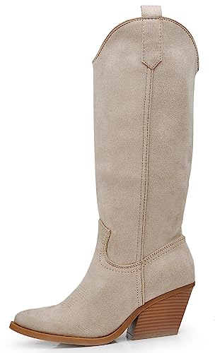 IF Fashion Stivali Cowboy Western Texani Scarpe da Donna Primaverili A Punta Camperos Camoscio Sintetico LY80-4 Beige N.41