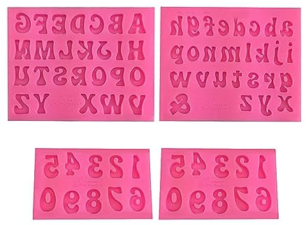 4Pcs Letter Number Mold, Silicone Fondant Mold, Non Stick 3D Chocolate Candy Alphabet Mould for Decorating Cake, Reusable Uppercase Lowercase Wax Melt Moulds for DIY Biscuit Ice Cube Desserts