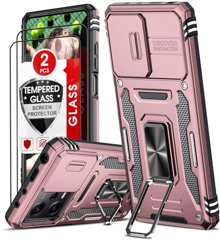 LeYi Cover per Cover Redmi Note 12 PRO 5G/Xiaomi Poco X5 PRO 5G con 2 x Pellicola Vetro Temperato, Custodia con Protezione Fotocamera [Slidable] Anello Supporto TPU Bumper Custodie Case, Rosa