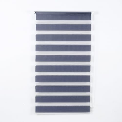 Ev Dekor Zebra Day and Night Roller Blinds, Dual Layer Fabric Easy Fit Blind Curtain, Drilling & No Drilling Vision Window Blinds for Home Office - 49cm Wide x 165cm Drop Grey