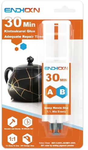 Endhokn Epoxy Glue 30 Minutes, 2 Part Epoxy Glue Clear 0.85FL.OZ, Slow Curing DIY Epoxy Adhesive for Repairing Ceramics, Porcelain, Glass, Acrylic, Plastic, Wood, Metal, Stone, etc