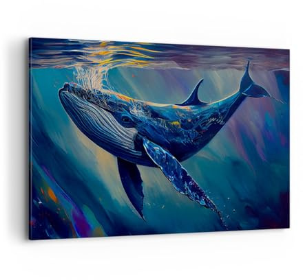 Wandbilder Dekoration Wohnzimmer Wal Ozean Unterwasser Bilder auf Leinwand 120x80cm Leinwandbild Schlafzimmer Küche Deko Wand Kunstdruck Art Groß XXL Wanddeko Bild Wall Decor Canvas AA120x80-6000
