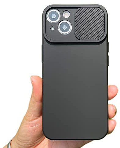 Keyihan Coque avec Protection Camera pour iPhone 15 - Housse Protecteur d’Objectif avec Couvre-Objectif Coulissant - Étui en Silicone Liquide Souple Antichoc Doublure Douce en Microfibre,Noir