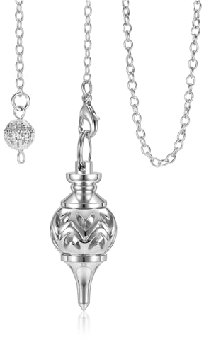 CrystalTears Pendel esoterik Kupfer Ausgeschnitten Filigran Anhänger Silber Pendulum Spirituell Schmuck für Divination Reiki Heilung Meditation
