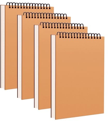 SPORWAY 4 Stück Zeichenblock A4 Skizzenbuch, Blanko Skizzenbuch Spiralgebundenes Zeichenblock, A4 Sketchbook Leerseite Skizzenbuch Kraft Cover Zeichenbuch für Zeichnen, Skizzen