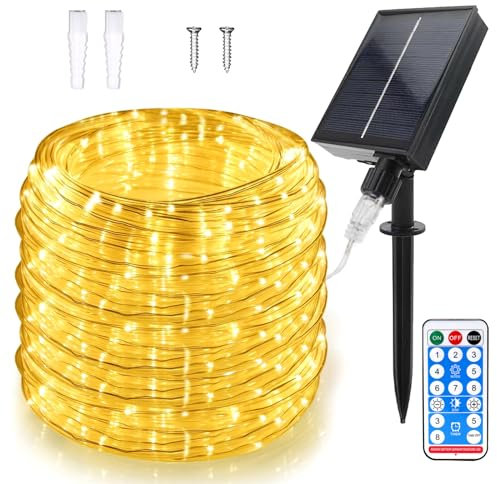 Solaire Corde Lumineuse, 22m 200LEDs Lumineuses Solaires D'extérieur, Télécommande Solarlicht Dekoration Rope Guirlandes Lumineuses Étanche avec 8 Modes pour un Mariage Dans le Jardin