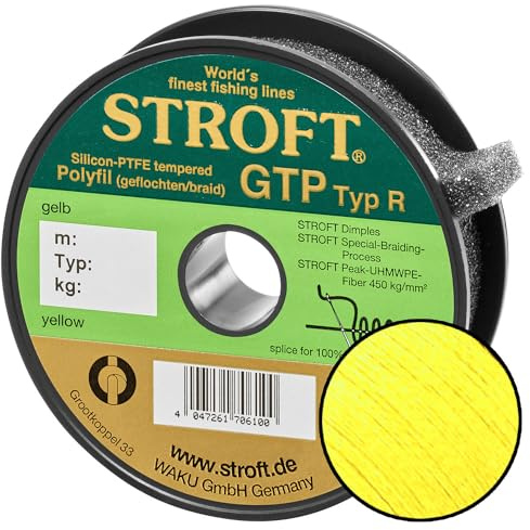 Schnur STROFT GTP Typ R geflochtene Angelschnur 200m gelb 8-fach PE Braid, hohe Tragkraft, extrem abriebfest, rund & fest geflochten, für Spinnfischen & Raubfisch wie Barsch, Zander & Hecht