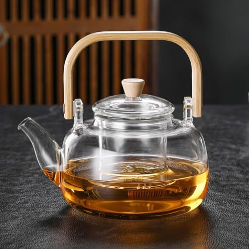 YUEMING Glass Teapot with Infuser, 1000ml Teapot with Removable Infuser, Heat Resistant Borosilicate Glass Tea Pot with Strainer for Loose Tea and Blooming Tea Maker
