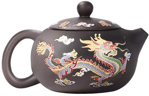 Svincoter Handgefertigte Teekanne mit Farbwechsel, Drache und Phönix, 230 ml, violetter Ton, Schwarz