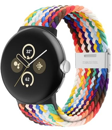 Elastisches geflochtenes Armband - Kompatibel mit Google Pixel Watch 2 Armband/Pixel Watch 3 41mm, verstellbares Nylonarmband für Google Pixel Watch 3 41mm/2/1 (Regenbogen)
